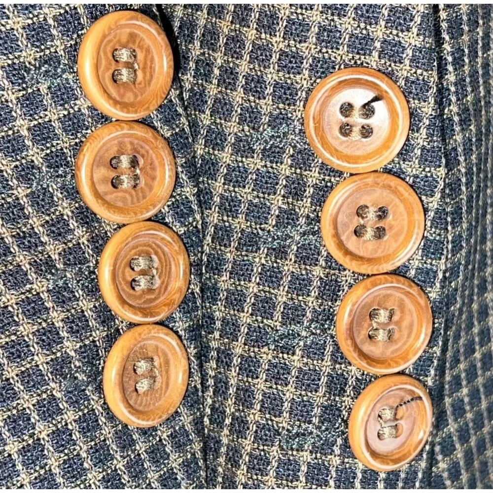 HUGO BOSS Apollon Blazer Sport Coat 100% Wool Black w Tan Check 42R Wood Buttons